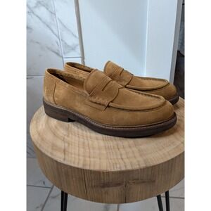 NWOB Brunello Cucinelli Mens Camel Suede Penny Loafers Made in Italy  44/10-10.5